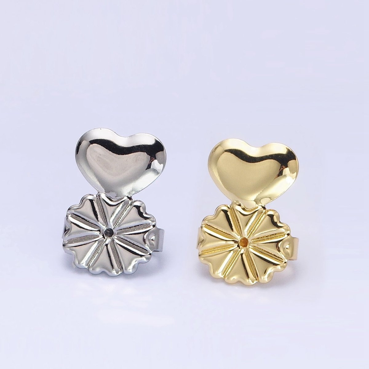 16K Gold Filled Heart Flower Earrings Back Lifter Stabilizer Supply Magic Earring Back Lifter in Gold & Silver | Z-338 Z-339