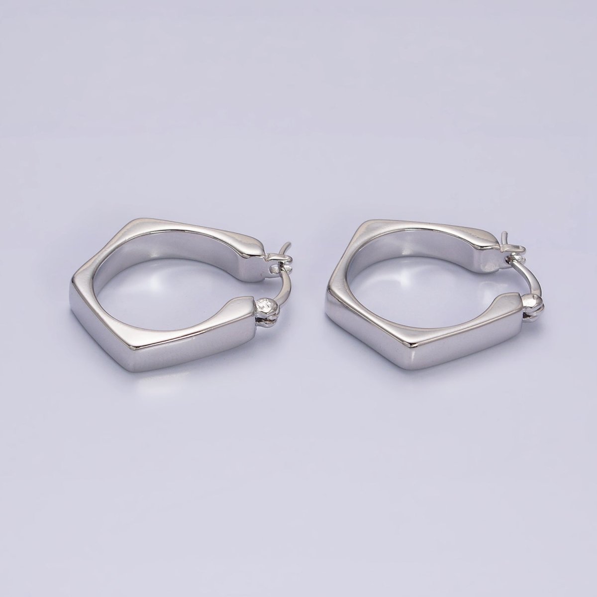 16K Gold Filled Hexagonal Geometric Latch French Lock Hoop Earrings in Gold & Silver | AB905 AB1533