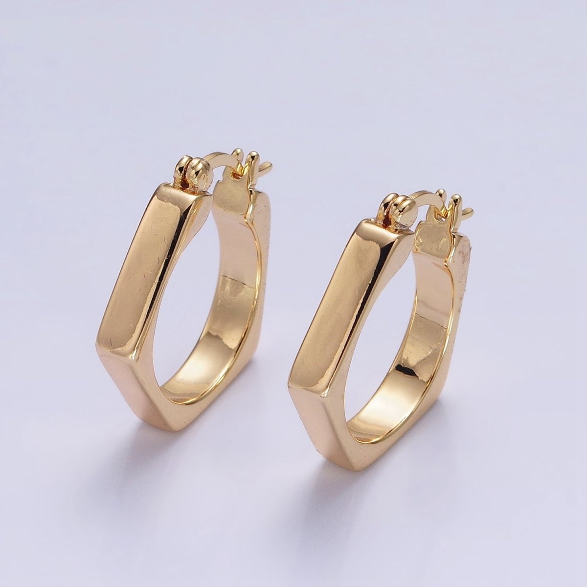 16K Gold Filled Hexagonal Geometric Latch French Lock Hoop Earrings in Gold & Silver | AB905 AB1533