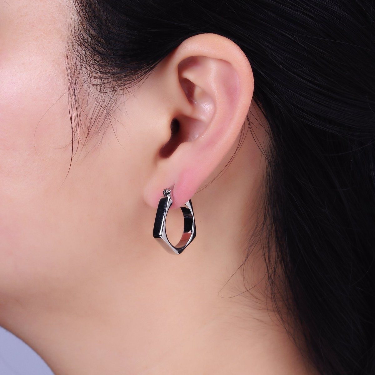 16K Gold Filled Hexagonal Geometric Latch French Lock Hoop Earrings in Gold & Silver | AB905 AB1533