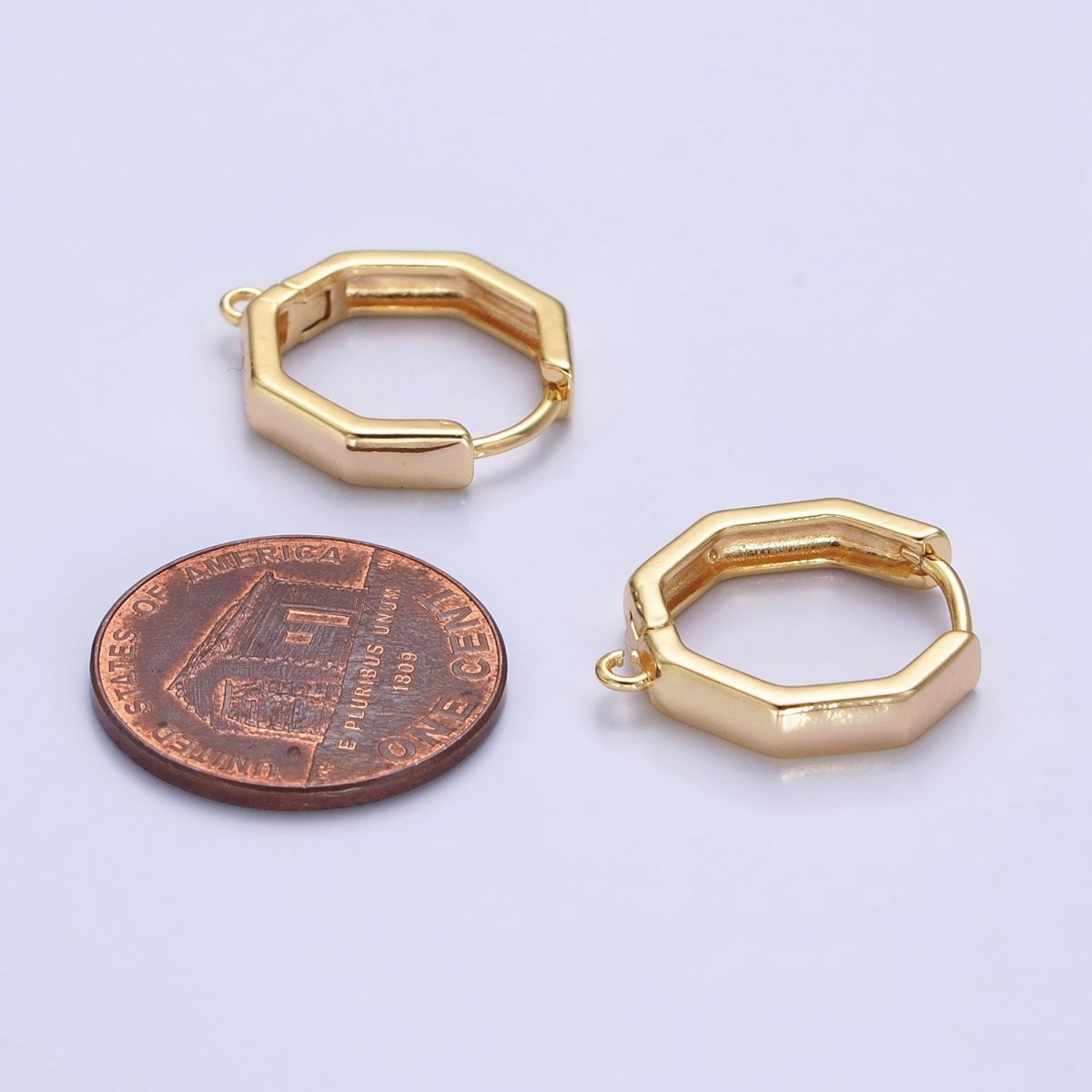 16K Gold Filled Hexagonal Huggie Open Loop Earrings Supply in Gold & Silver | Z-322 Z-323
