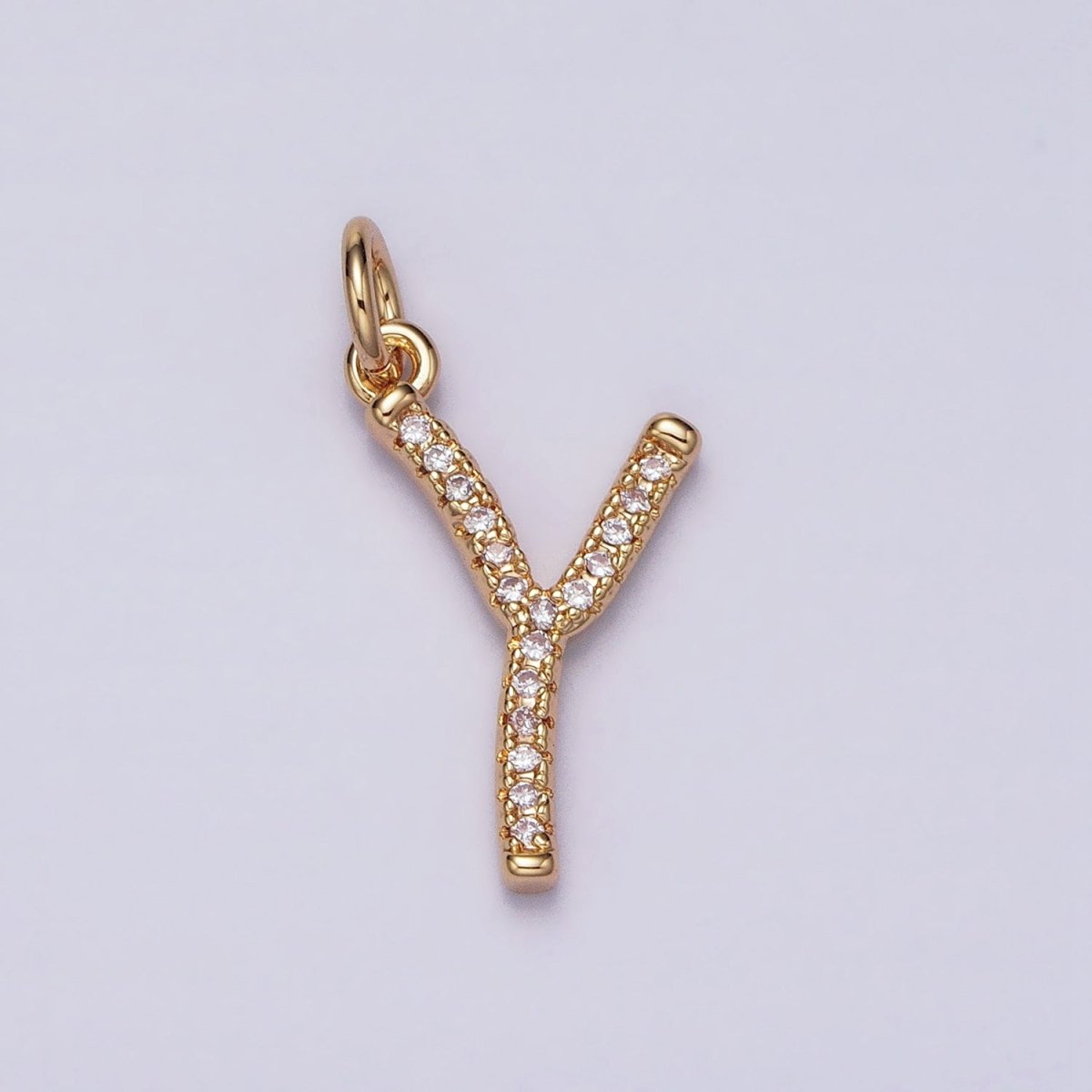 16K Gold Filled Initial Letter A-Z Curved Font Personalized Micro Paved CZ Charm | A-924-A-936