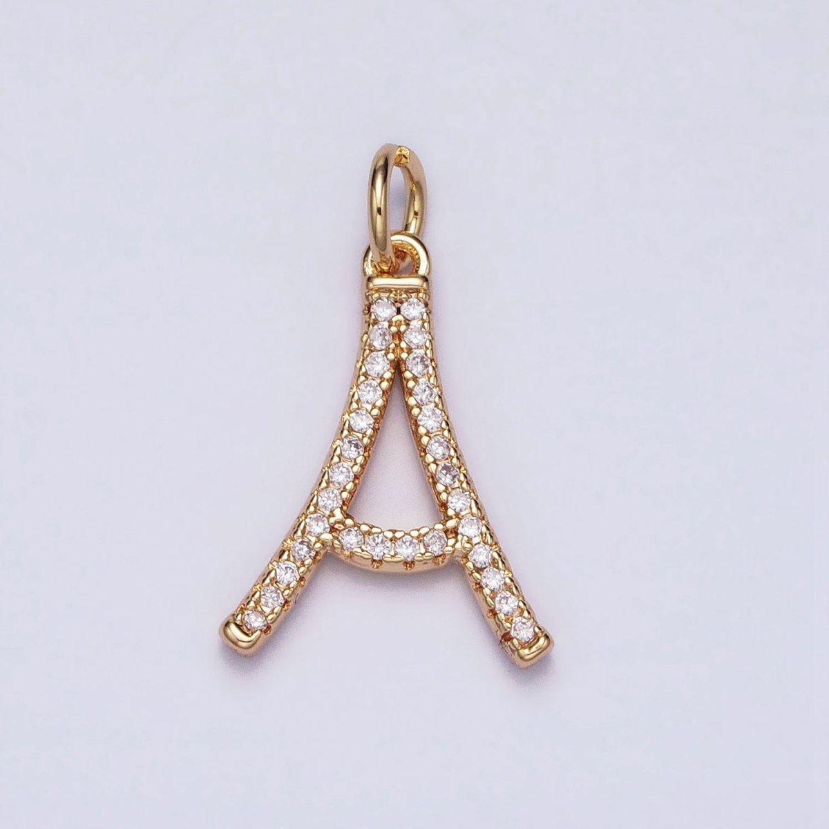 16K Gold Filled Initial Letter A-Z Curved Font Personalized Micro Paved CZ Charm | A-924-A-936