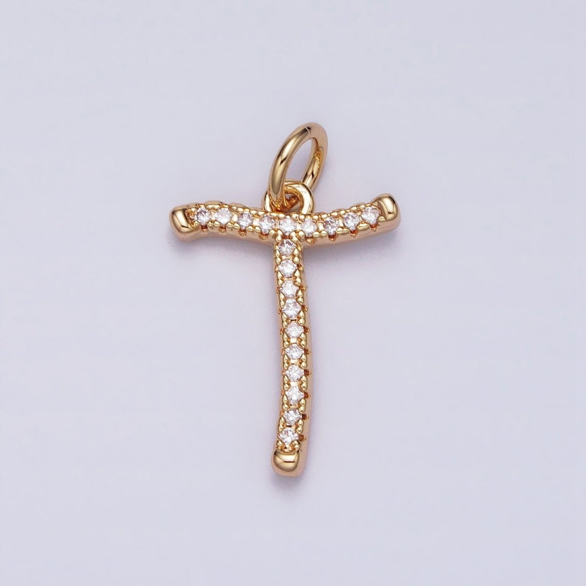 16K Gold Filled Initial Letter A-Z Curved Font Personalized Micro Paved CZ Charm | A-924-A-936