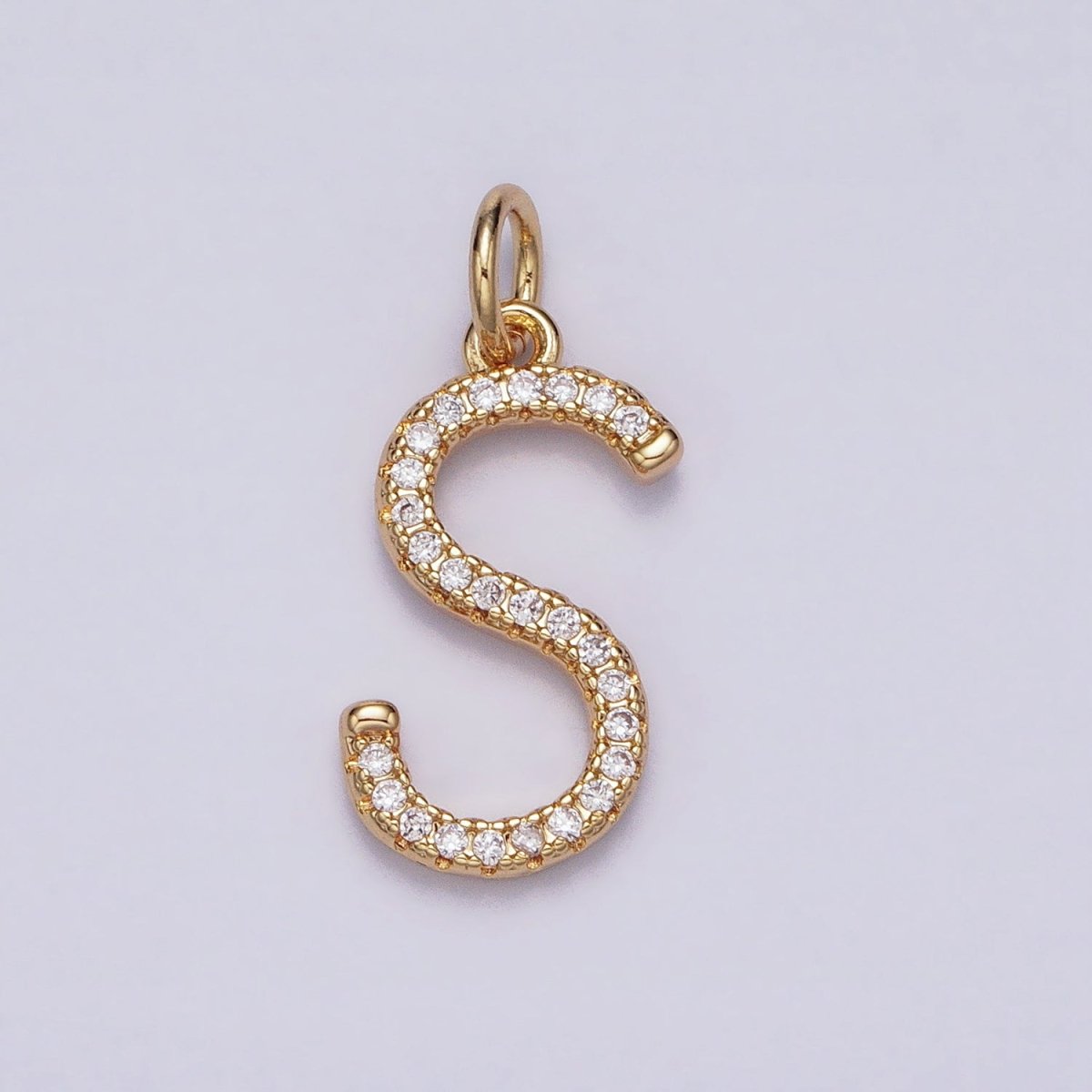 16K Gold Filled Initial Letter A-Z Curved Font Personalized Micro Paved CZ Charm | A-924-A-936