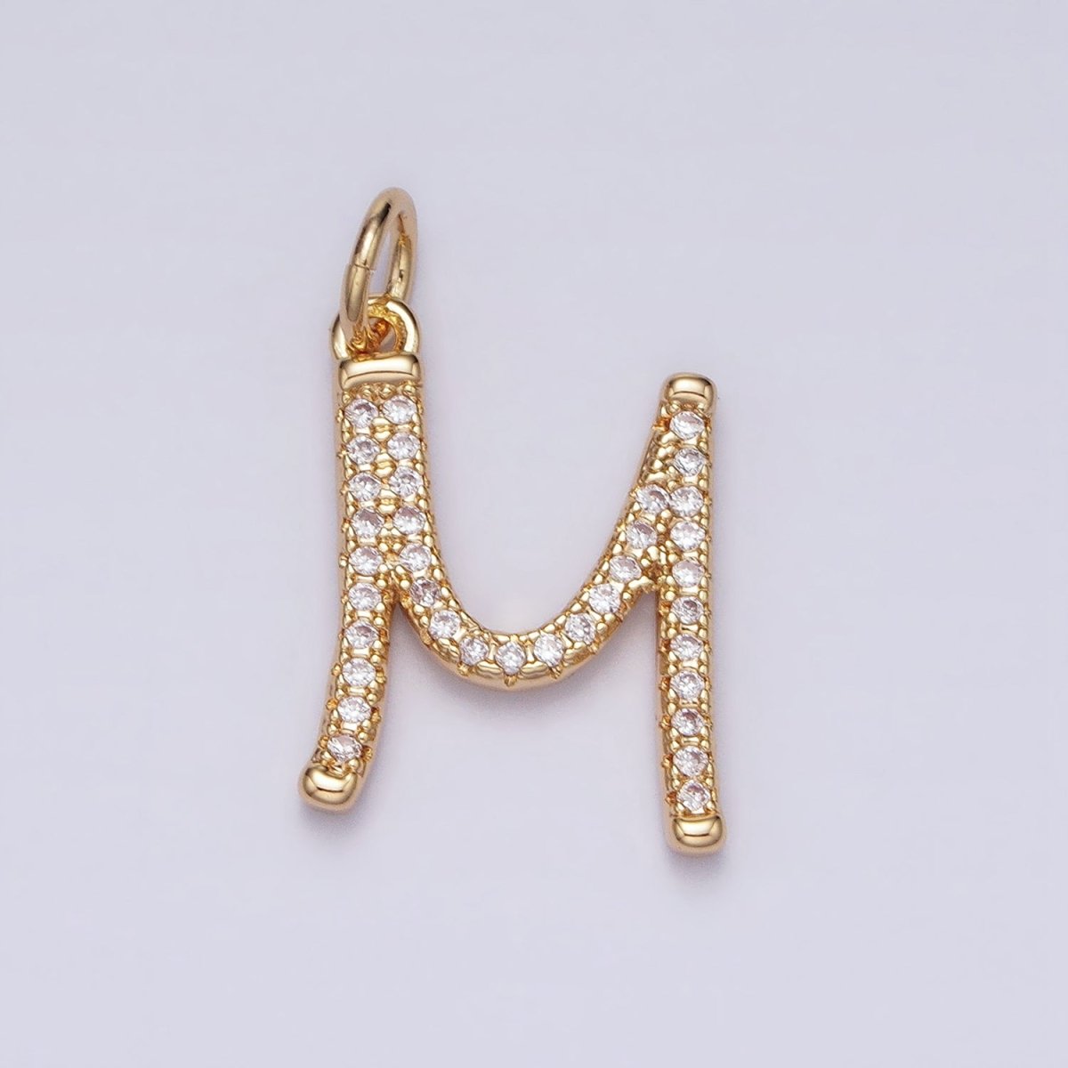 16K Gold Filled Initial Letter A-Z Curved Font Personalized Micro Paved CZ Charm | A-924-A-936