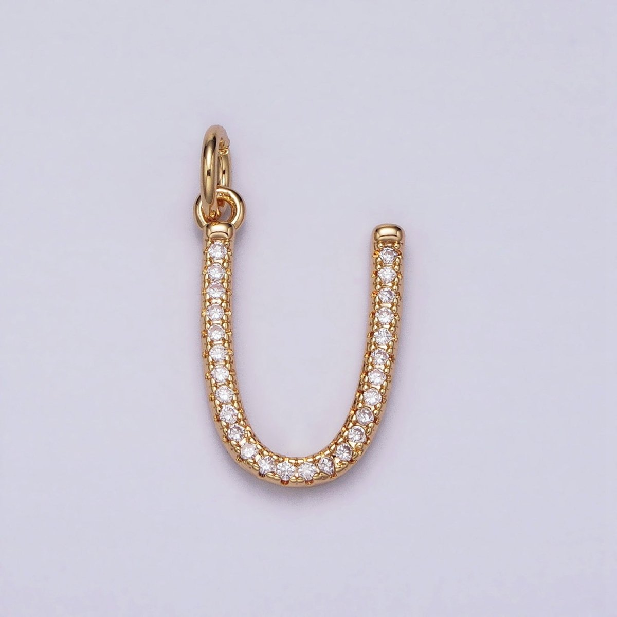 16K Gold Filled Initial Letter A-Z Curved Font Personalized Micro Paved CZ Charm | A-924-A-936