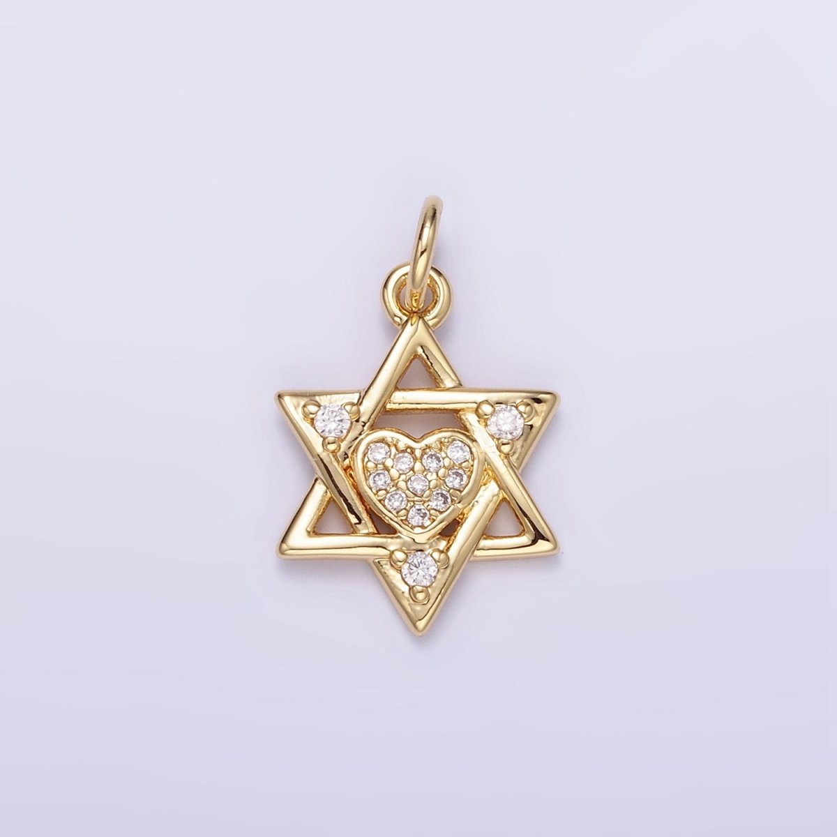 16K Gold Filled Jewish Star Heart Micro Paved CZ Charm | C292 - DLUXCA
