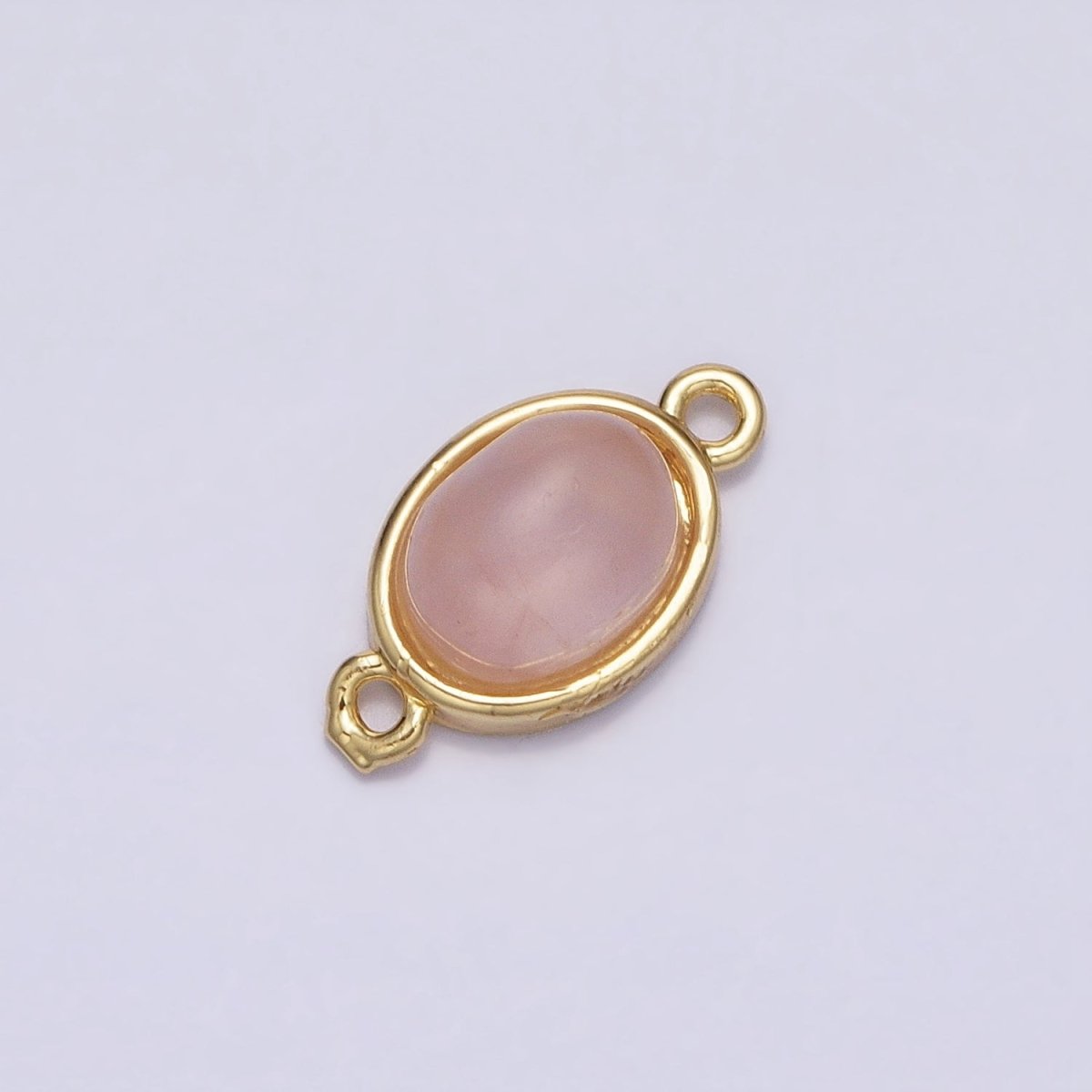 16K Gold Filled Labradorite, Rose Quartz Natural Gemstone 14.3mm Oval Connector | Y-868