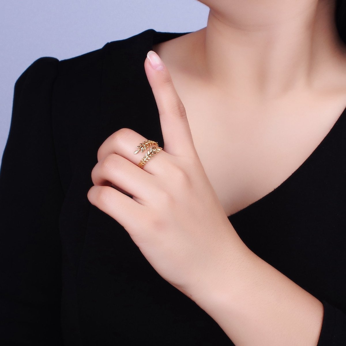 16K Gold Filled Leaf Palm Olive Paddy Wheat Open Ring in Gold & Silver | O-1625 O-1626