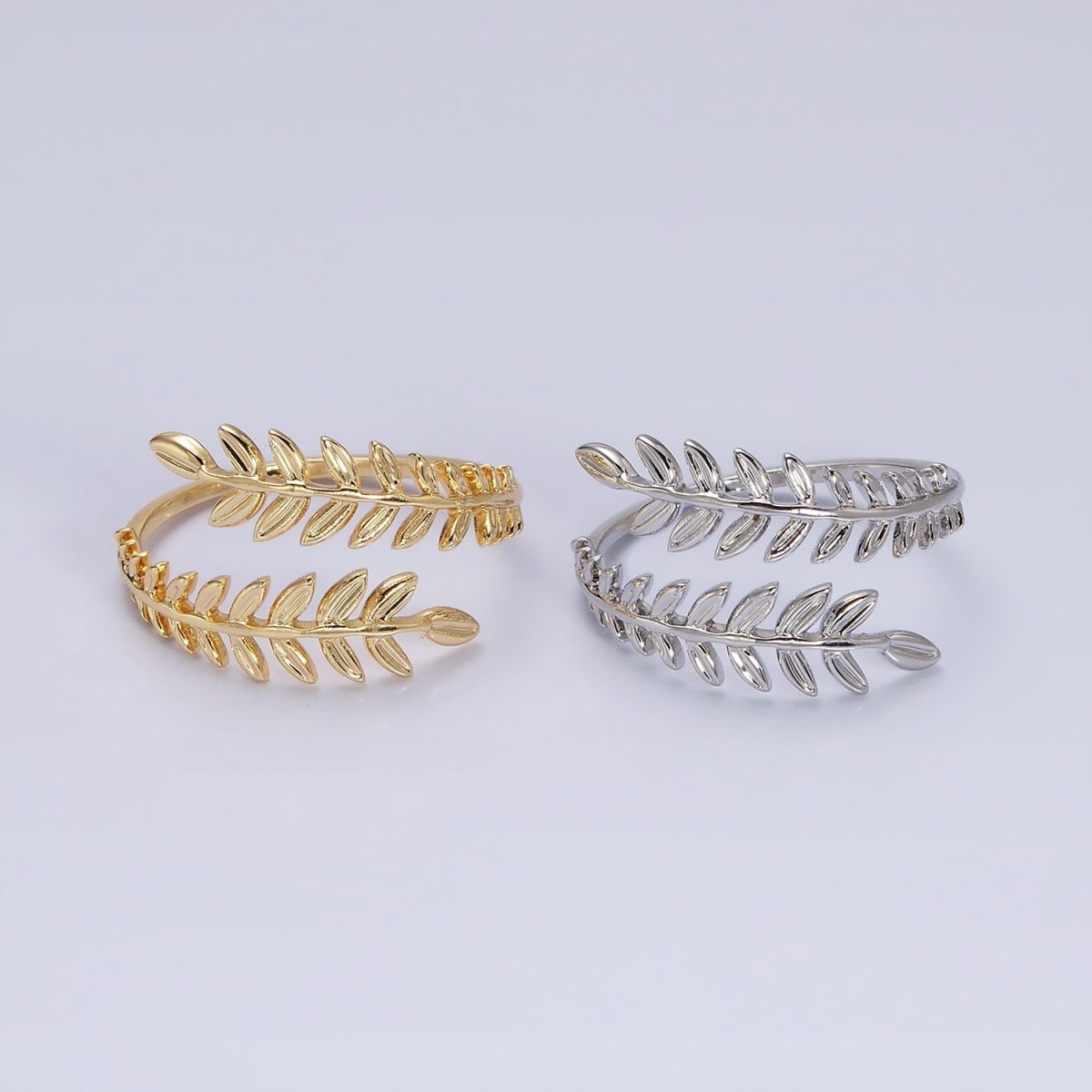 16K Gold Filled Leaf Palm Olive Paddy Wheat Open Ring in Gold & Silver | O-1625 O-1626