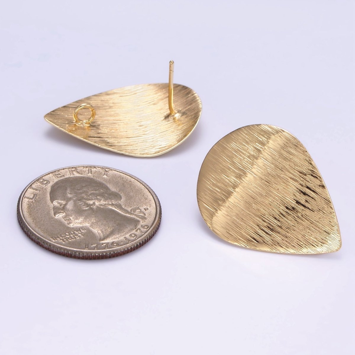 16K Gold Filled Line - Textured Teardrop Drop Stud Earrings | Z821 - DLUXCA