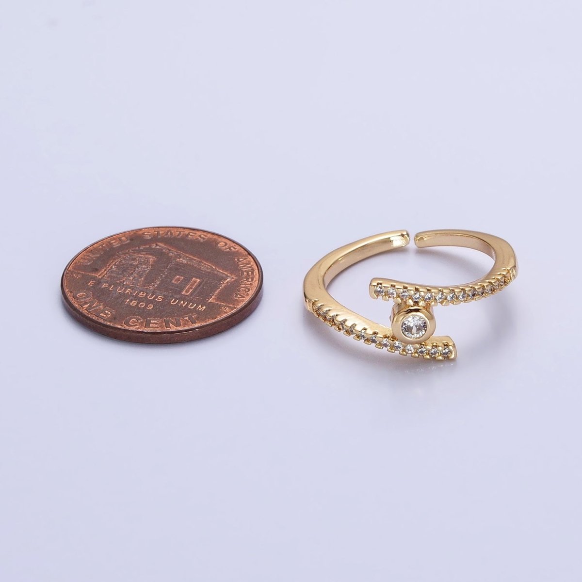 16K Gold Filled Linear Double Micro Paved Band Adjustable Ring in Gold & Silver | O-1916 O-1917