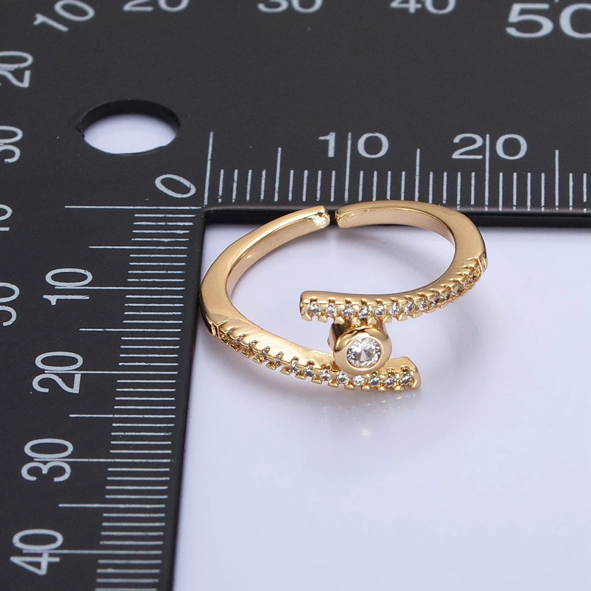 16K Gold Filled Linear Double Micro Paved Band Adjustable Ring in Gold & Silver | O-1916 O-1917