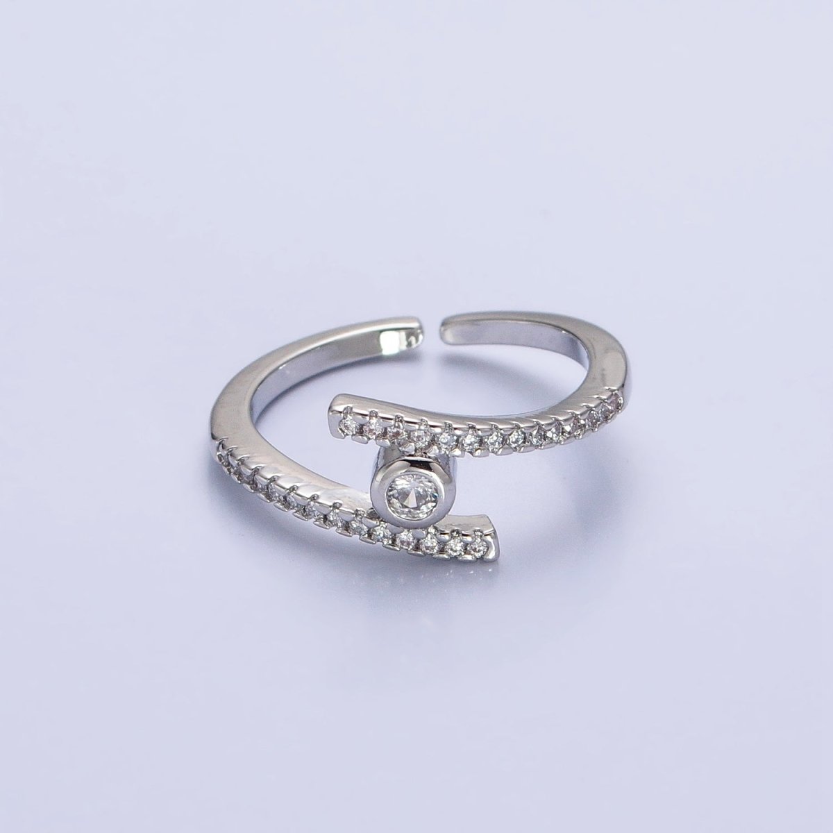 16K Gold Filled Linear Double Micro Paved Band Adjustable Ring in Gold & Silver | O-1916 O-1917