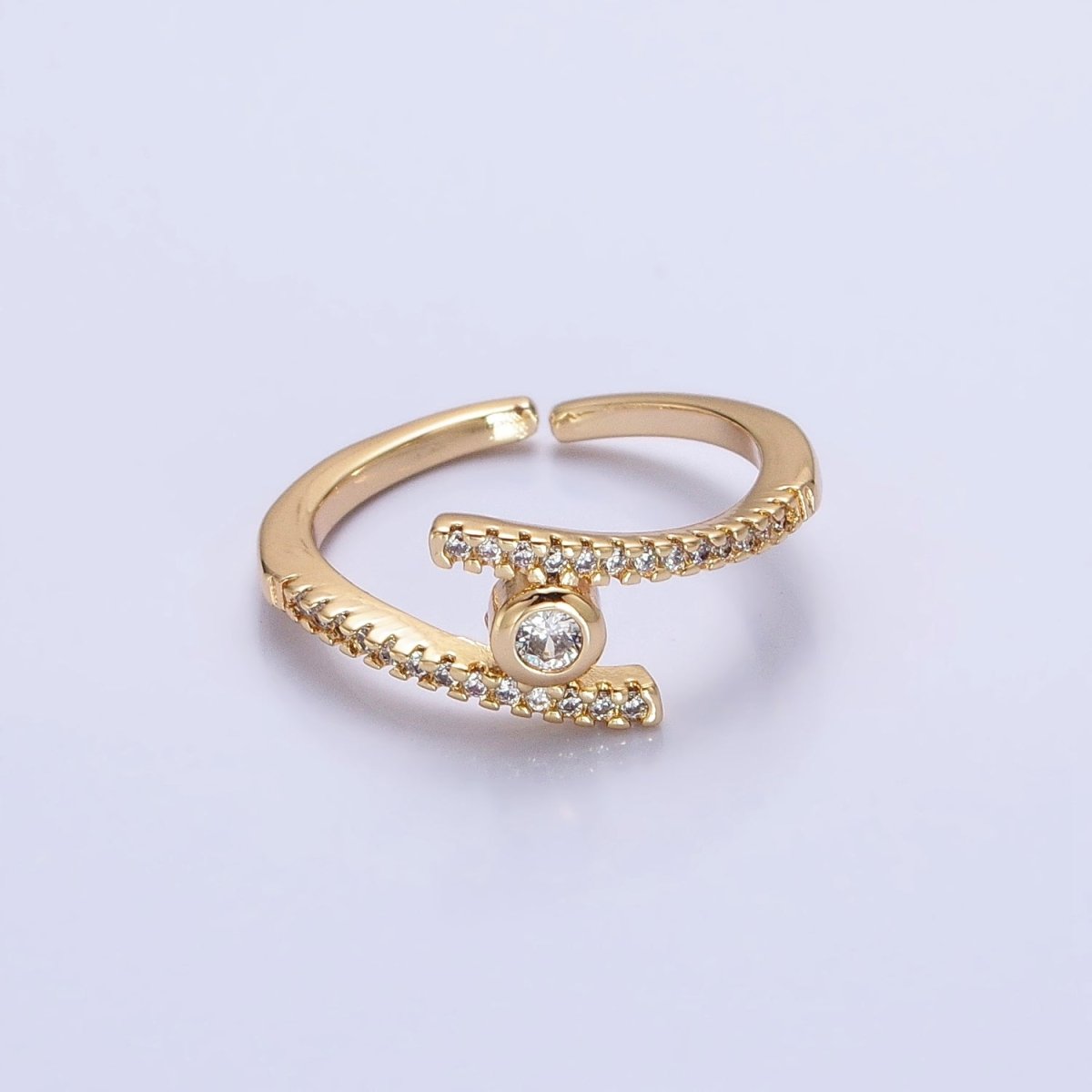 16K Gold Filled Linear Double Micro Paved Band Adjustable Ring in Gold & Silver | O-1916 O-1917