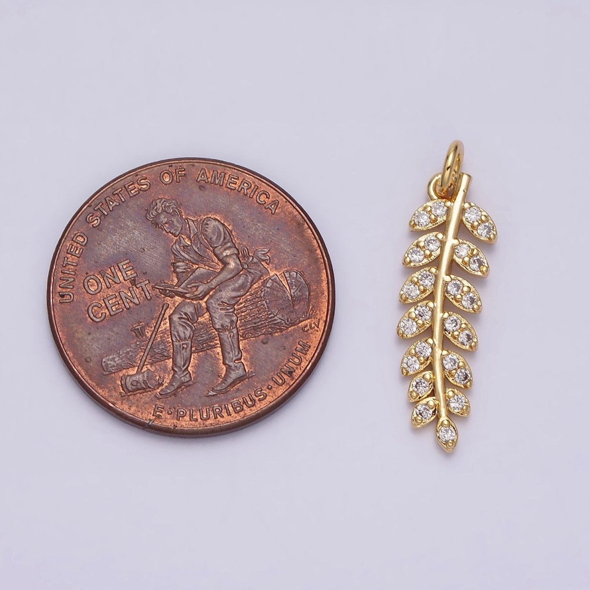 16K Gold Filled Long Leaf Palm Olive Micro Paved CZ Charm in Gold & Silver | AC1079 AC1080