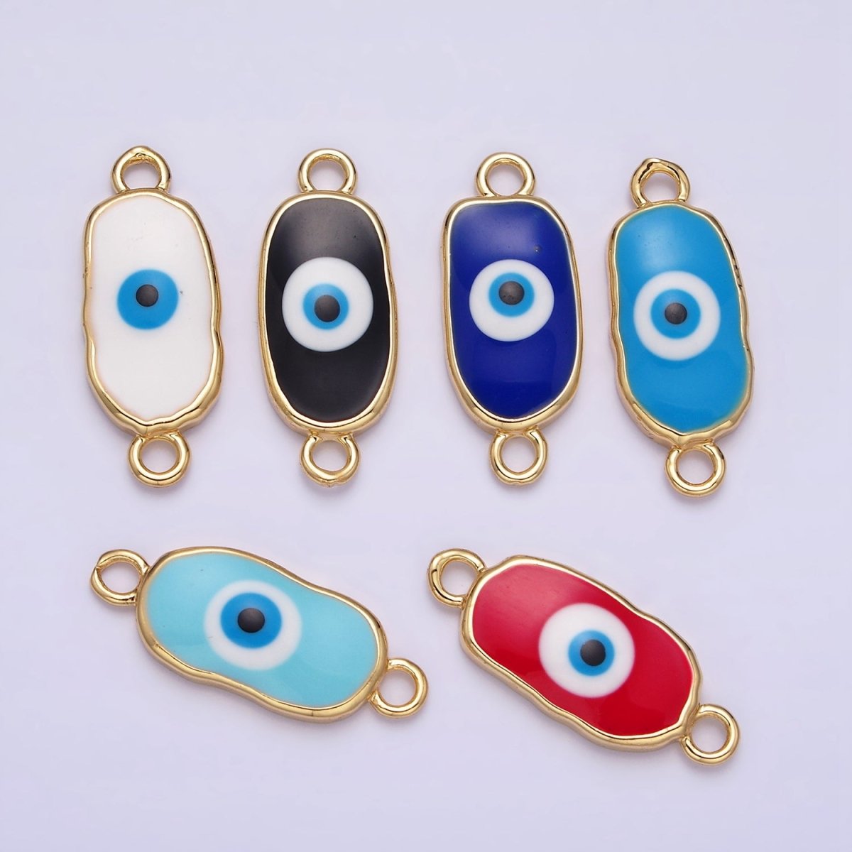 16K Gold Filled Long Oval Blue Enamel Evil Eye Link Connector for Bracelet Necklace Charm Connector Y-885~Y-888