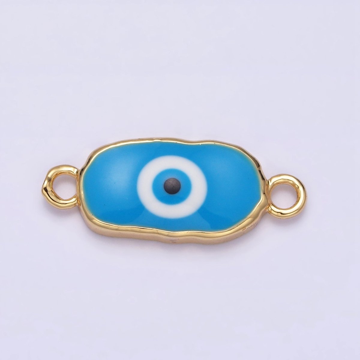 16K Gold Filled Long Oval Blue Enamel Evil Eye Link Connector for Bracelet Necklace Charm Connector Y-885~Y-888