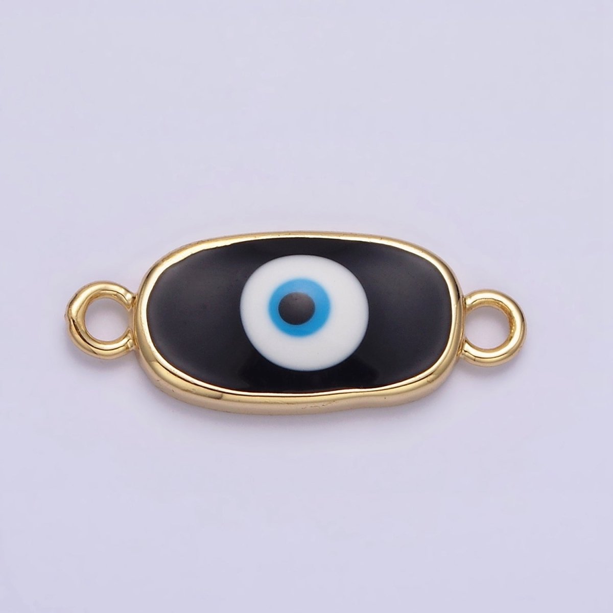 16K Gold Filled Long Oval Blue Enamel Evil Eye Link Connector for Bracelet Necklace Charm Connector Y-885~Y-888