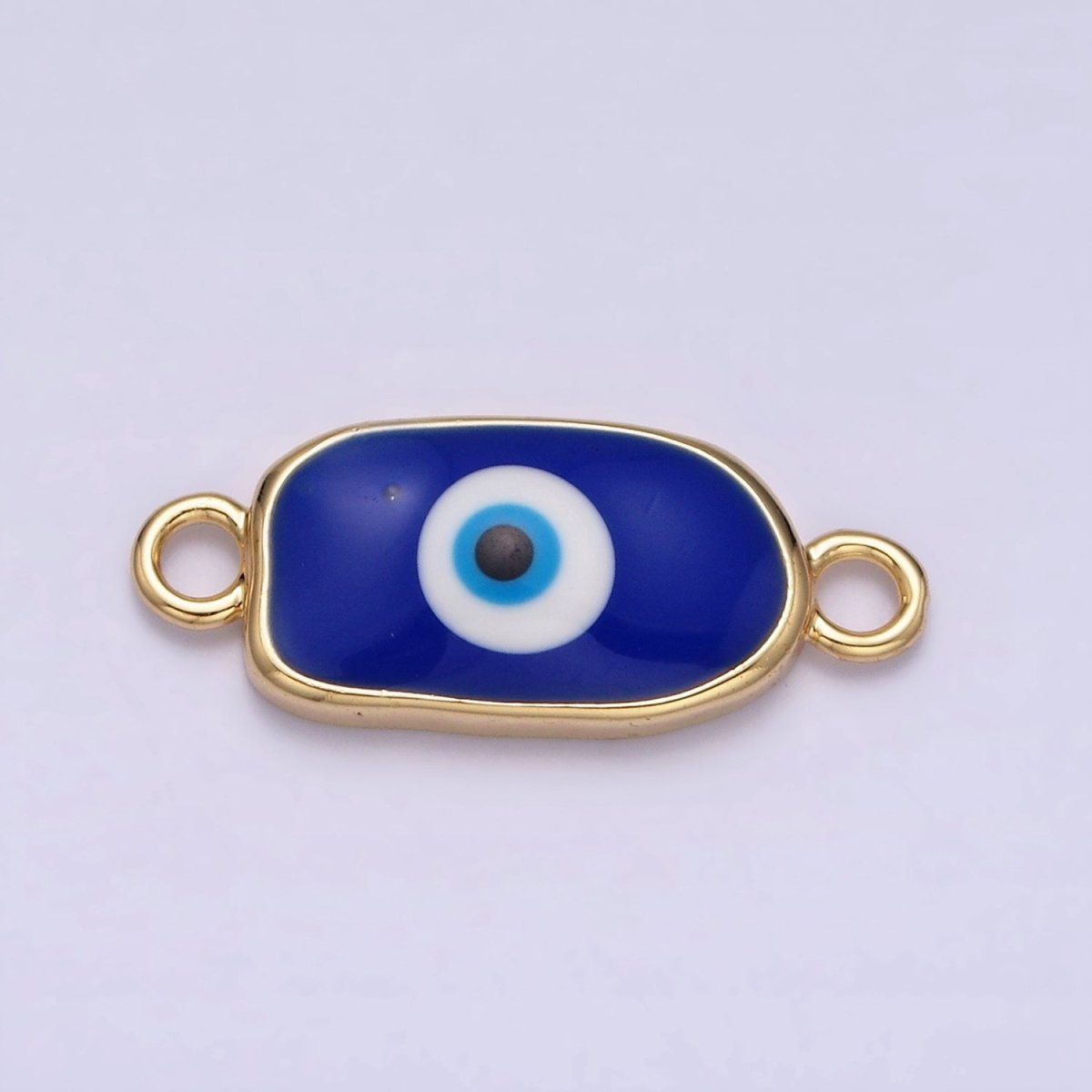 16K Gold Filled Long Oval Blue Enamel Evil Eye Link Connector for Bracelet Necklace Charm Connector Y-885~Y-888