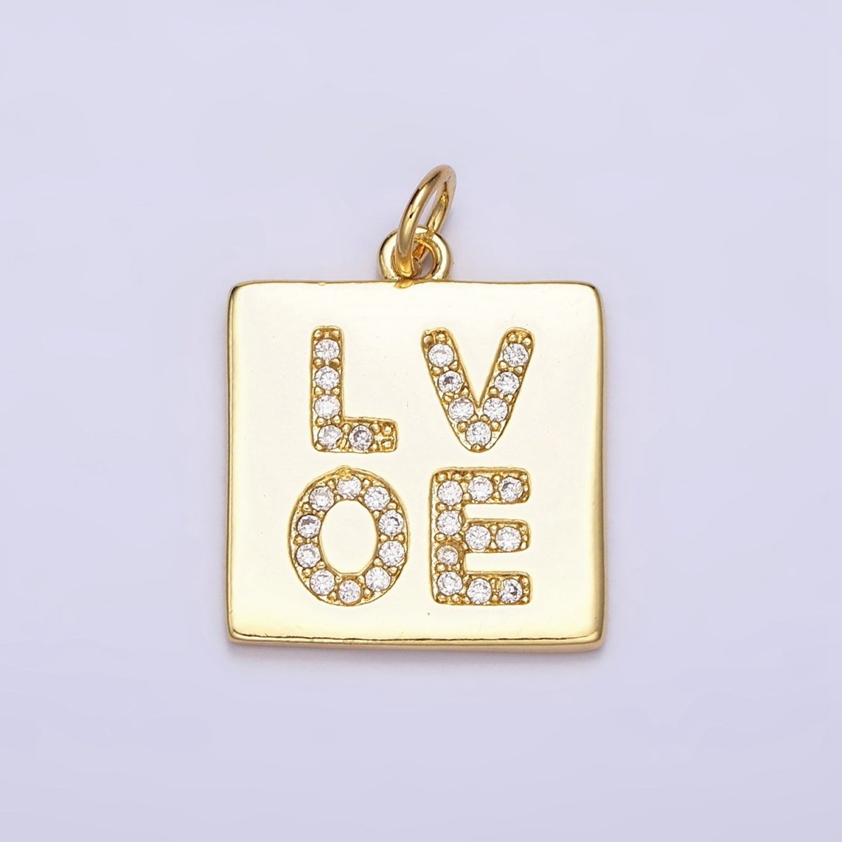 16K Gold Filled "LOVE" Script Micro Paved CZ Square Add-On Charm | AC1178 - DLUXCA