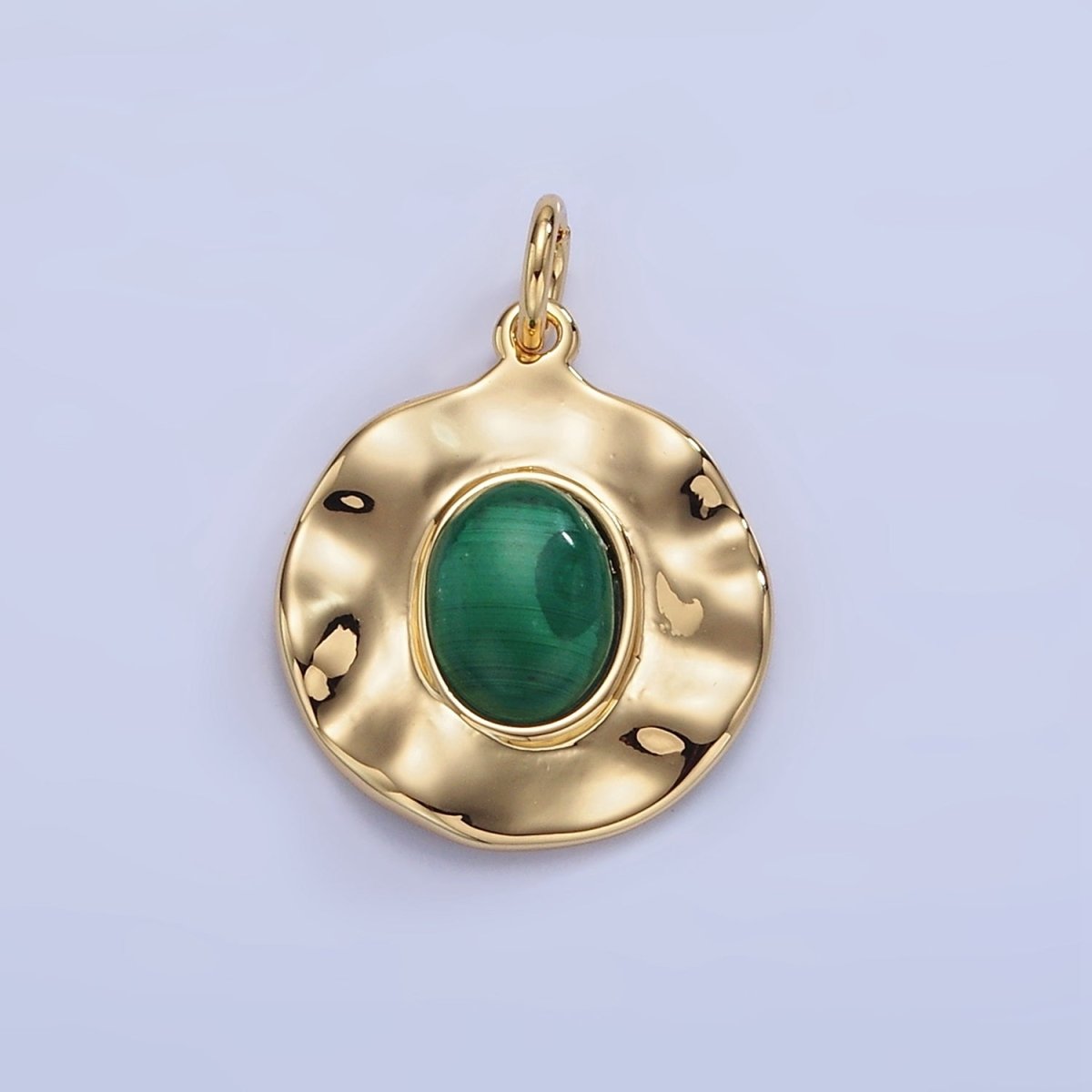 16K Gold Filled Malachite Gemstone Hammered Charm | C357 - DLUXCA