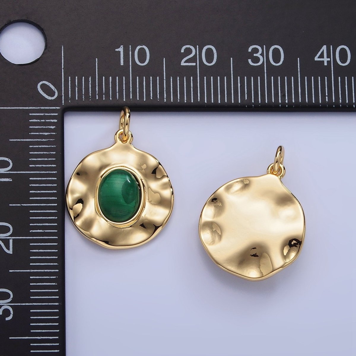 16K Gold Filled Malachite Gemstone Hammered Charm | C357 - DLUXCA