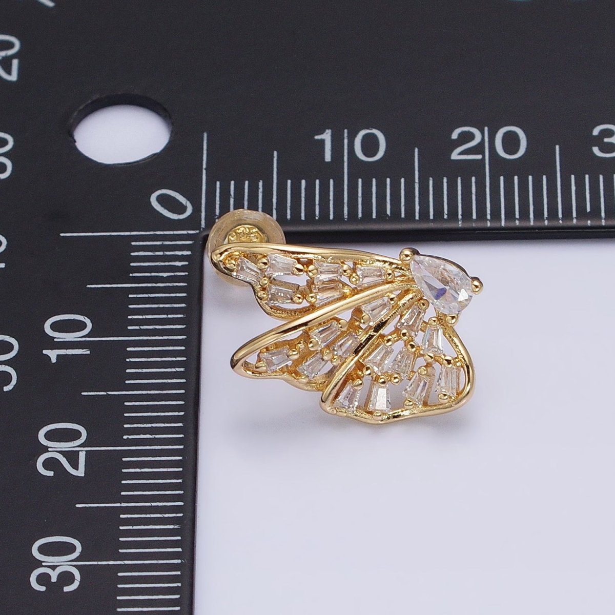 16K Gold Filled Mariposa Butterfly Baguette Teardrop CZ Wings Set Stud Earrings | AB633 AB634