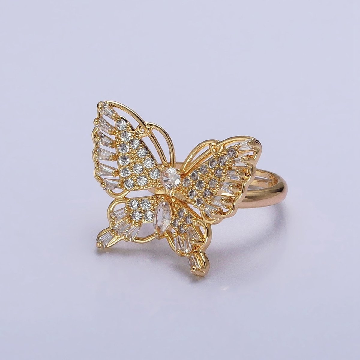 16K Gold Filled Marquise Butterfly Mariposa Micro Paved Baguette Wings Ring in Gold & Silver | O-1940 O-1941