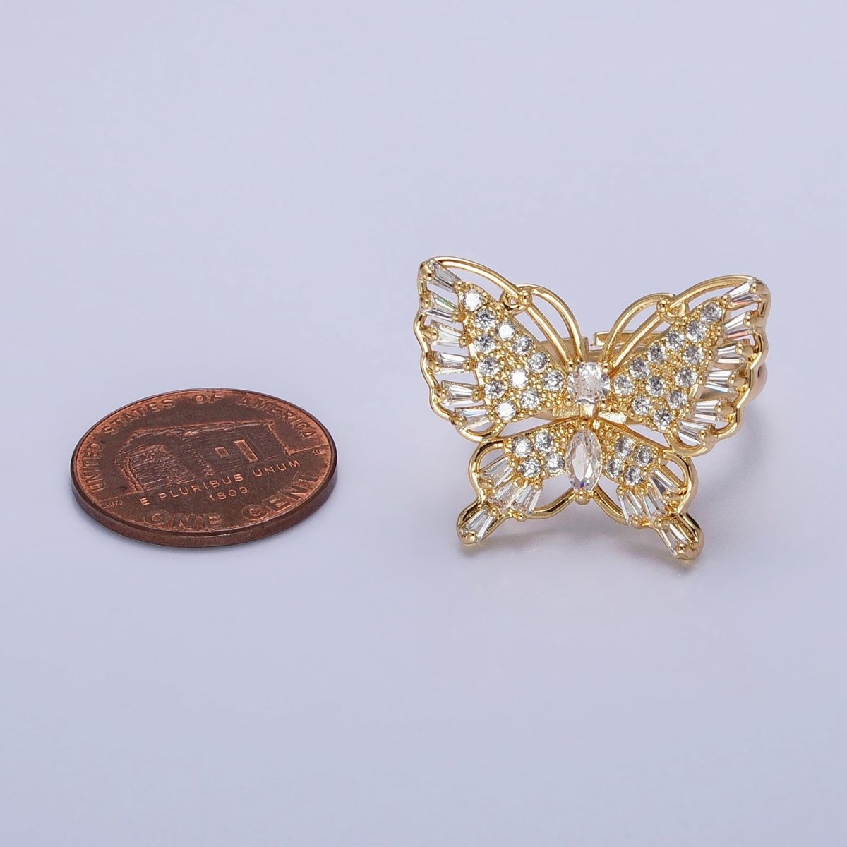 16K Gold Filled Marquise Butterfly Mariposa Micro Paved Baguette Wings Ring in Gold & Silver | O-1940 O-1941