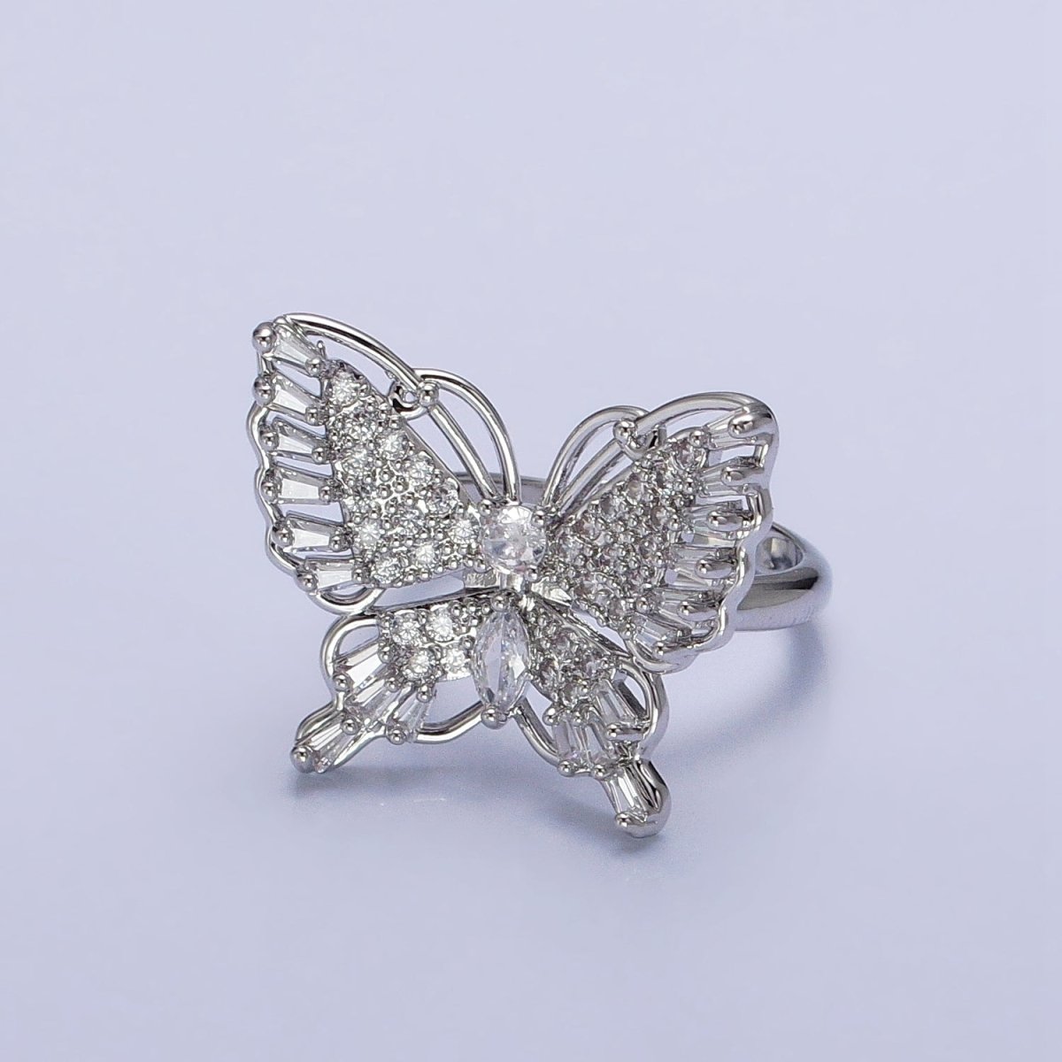 16K Gold Filled Marquise Butterfly Mariposa Micro Paved Baguette Wings Ring in Gold & Silver | O-1940 O-1941