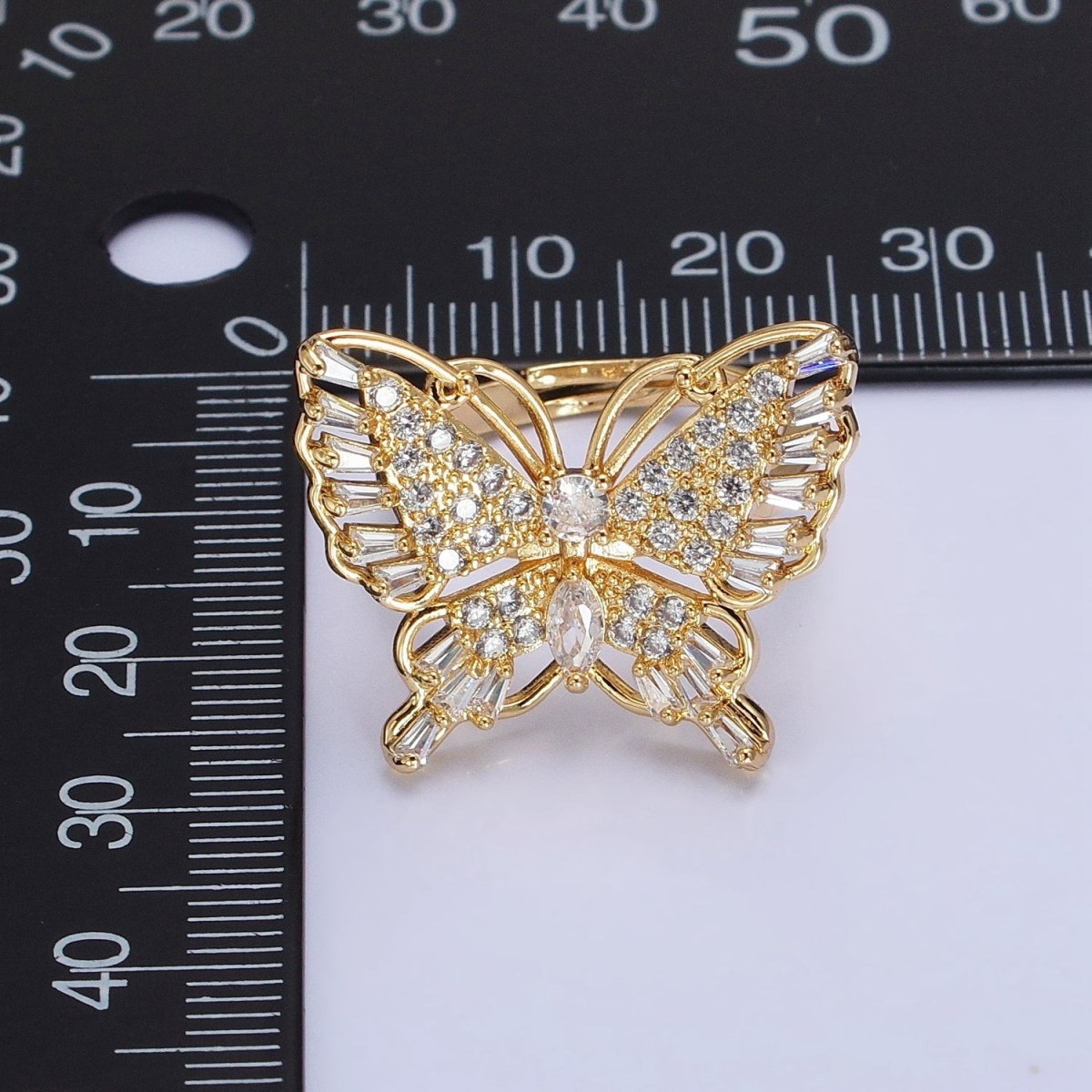 16K Gold Filled Marquise Butterfly Mariposa Micro Paved Baguette Wings Ring in Gold & Silver | O-1940 O-1941