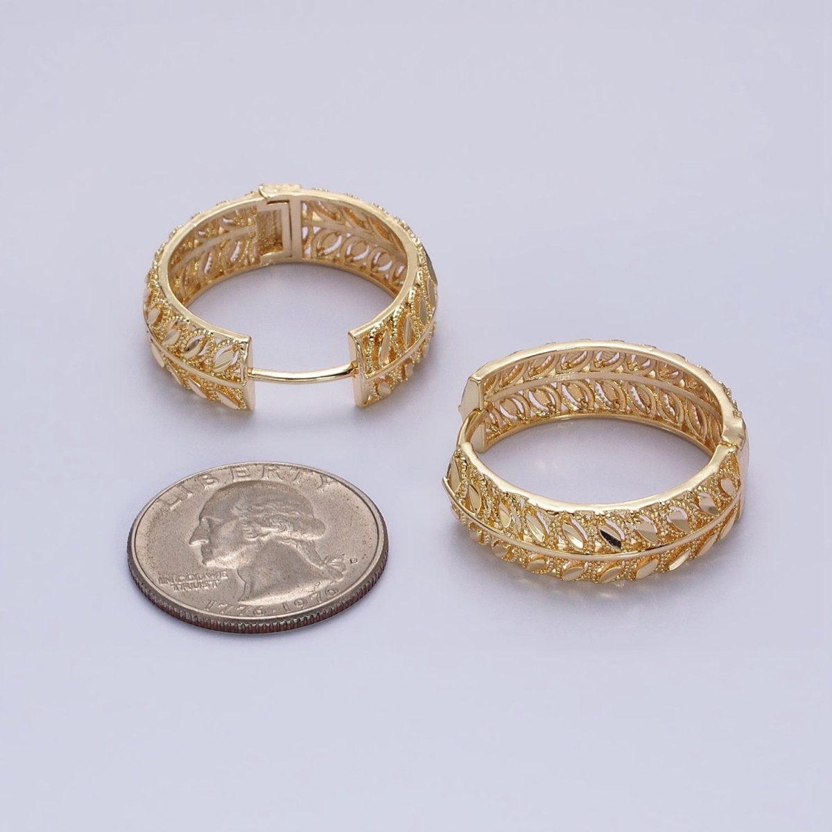 16K Gold Filled Marquise CZ V Wheat Paddy 30mm Endless Hoop Earrings in Gold & Silver | AB1433 AB1434