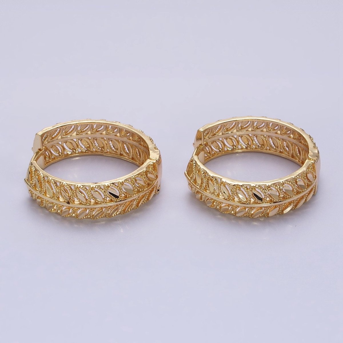 16K Gold Filled Marquise CZ V Wheat Paddy 30mm Endless Hoop Earrings in Gold & Silver | AB1433 AB1434