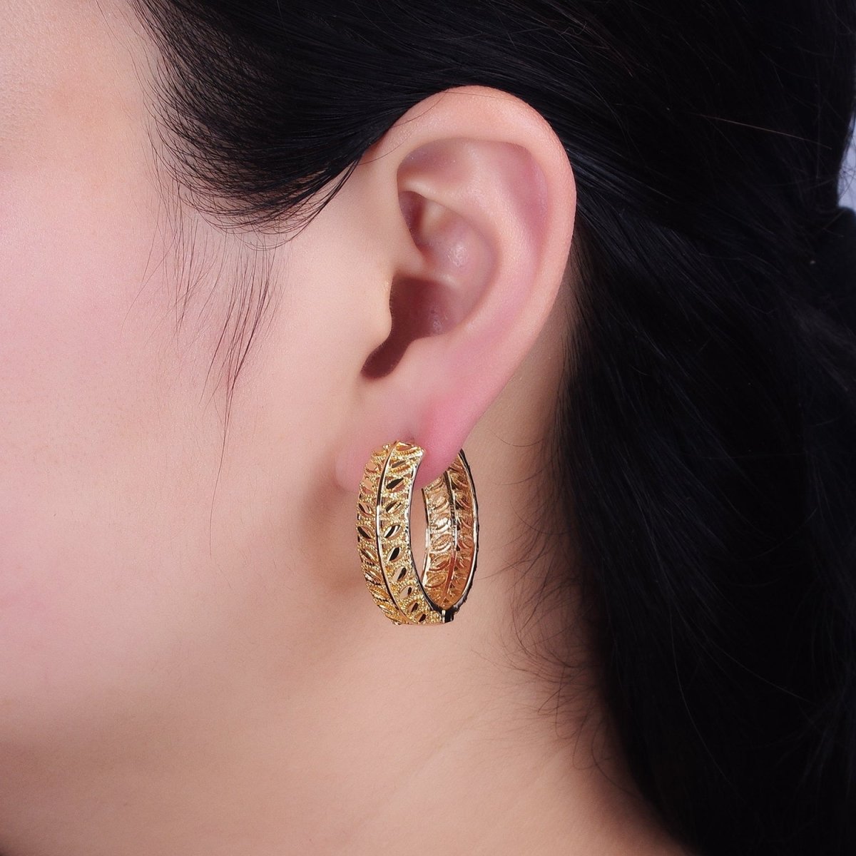 16K Gold Filled Marquise CZ V Wheat Paddy 30mm Endless Hoop Earrings in Gold & Silver | AB1433 AB1434