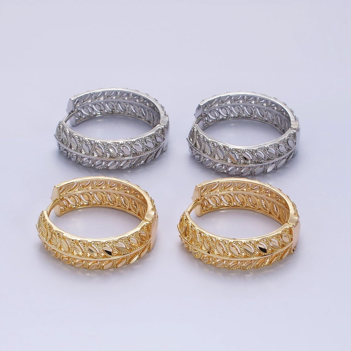 16K Gold Filled Marquise CZ V Wheat Paddy 30mm Endless Hoop Earrings in Gold & Silver | AB1433 AB1434