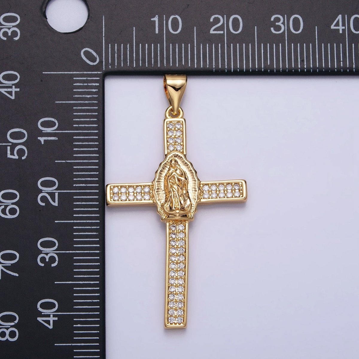 16K Gold Filled Mary Lady Guadalupe Cross Clear CZ Micro Paved Pendant in Gold & Silver | AA507 AA508