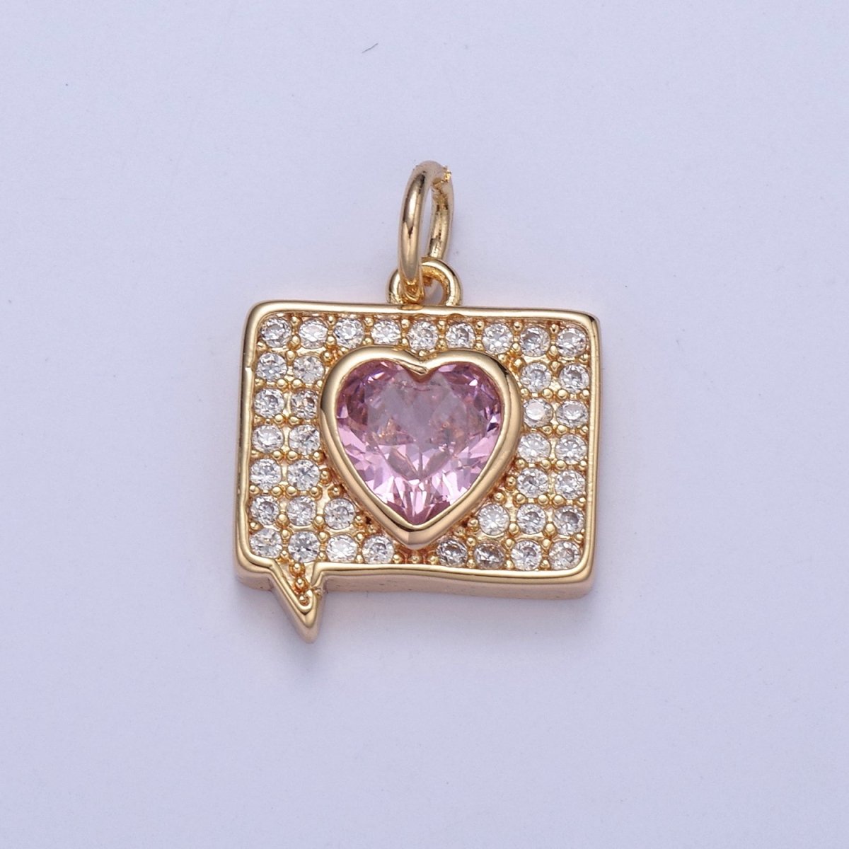16K Gold Filled Micro pave Heart Message Emoji Charm, Pink Heart Charm N-433 - DLUXCA