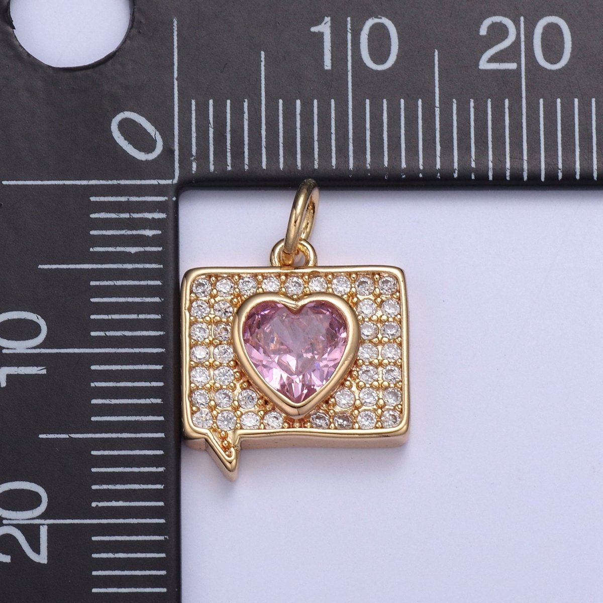 16K Gold Filled Micro pave Heart Message Emoji Charm, Pink Heart Charm N-433 - DLUXCA
