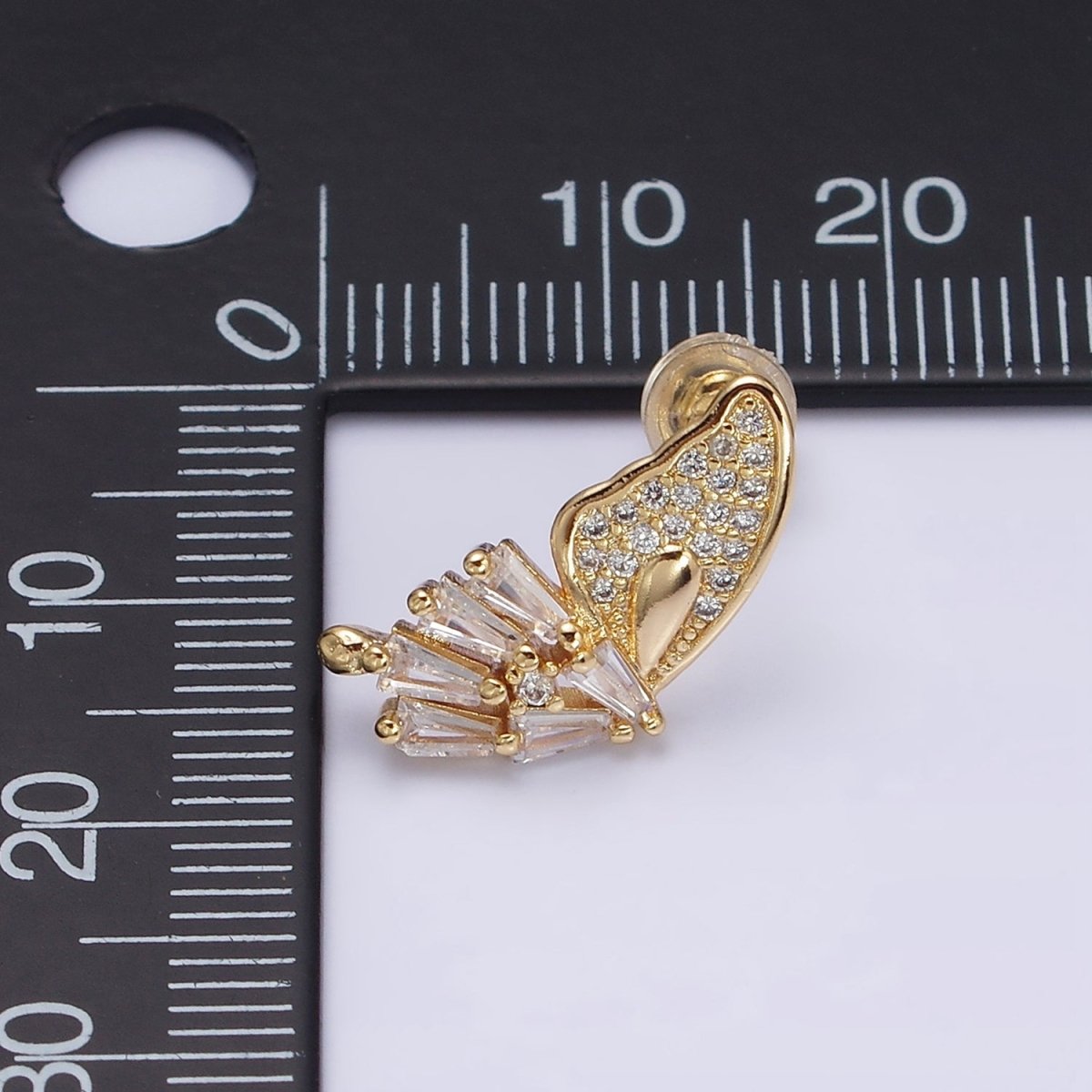 16K Gold Filled Micro Paved Baguette Butterfly Wings Set Stud Earrings | AD1229 - DLUXCA