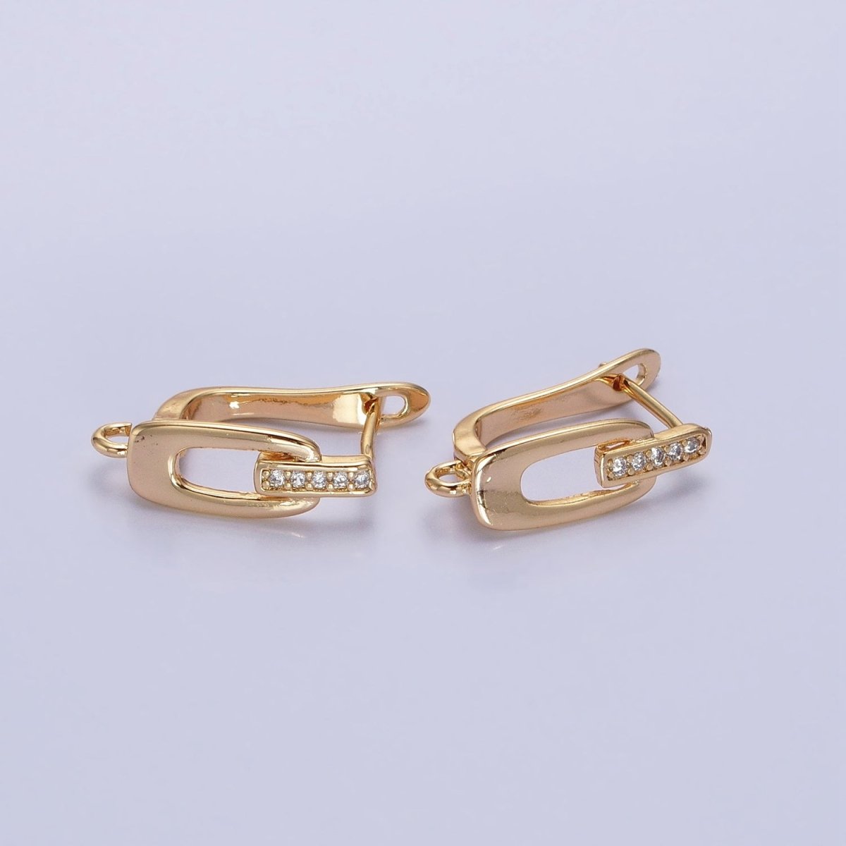 16K Gold Filled Micro Paved Bar Oblong Open Loop English Lock Earrings Supply in Gold & Silver | Z-328 Z-329