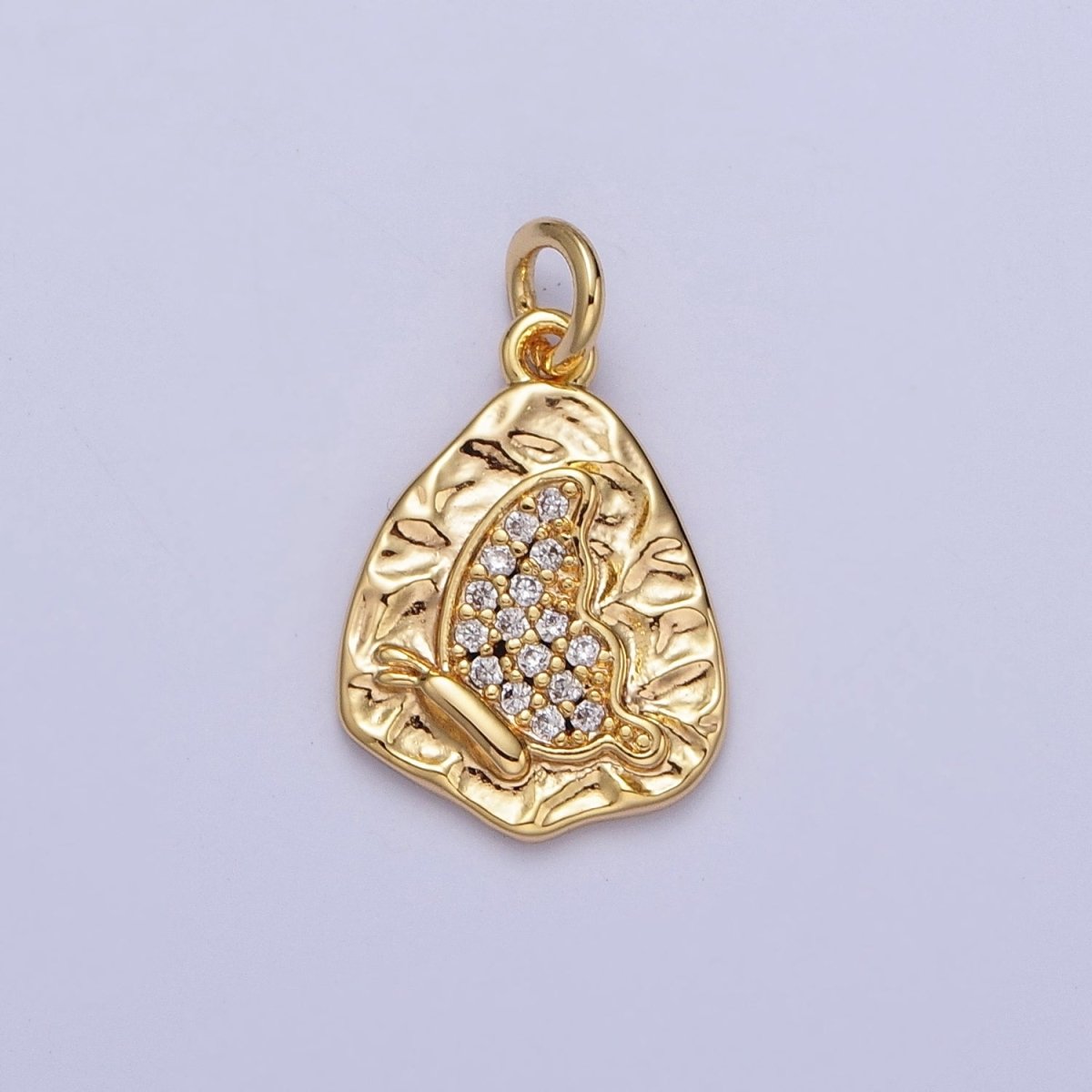 16K Gold Filled Micro Paved Butterfly Wings Hammered Charm | A-637 - DLUXCA