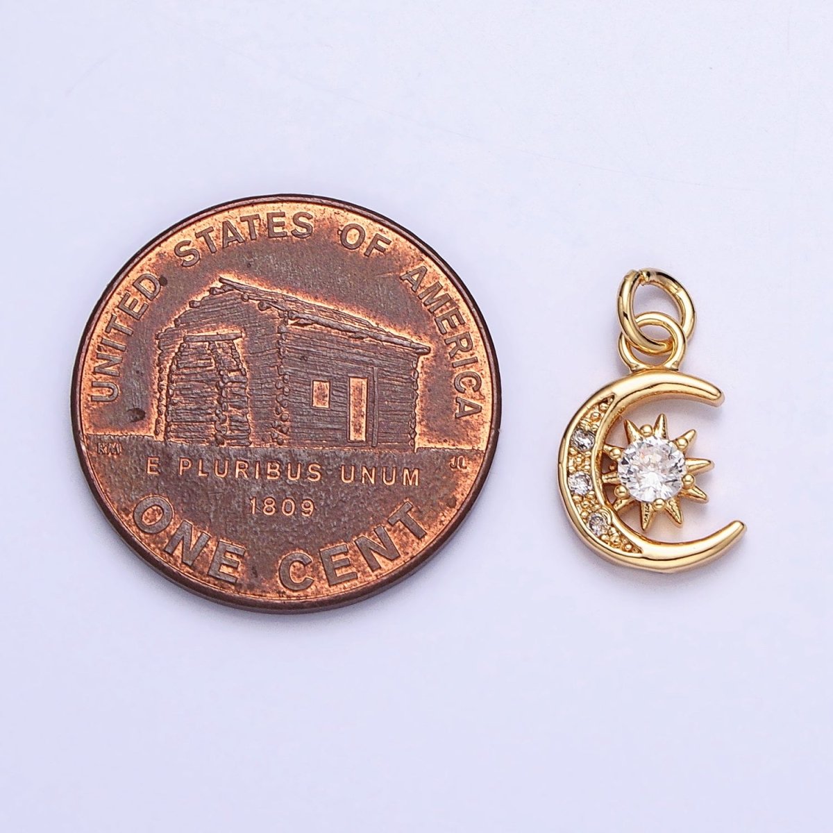 16K Gold Filled Micro Paved Clear CZ Crescent Moon Celestial Add-On Charm in Gold & Silver | AC1042 AC1043