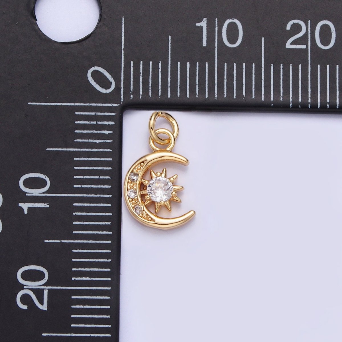 16K Gold Filled Micro Paved Clear CZ Crescent Moon Celestial Add-On Charm in Gold & Silver | AC1042 AC1043