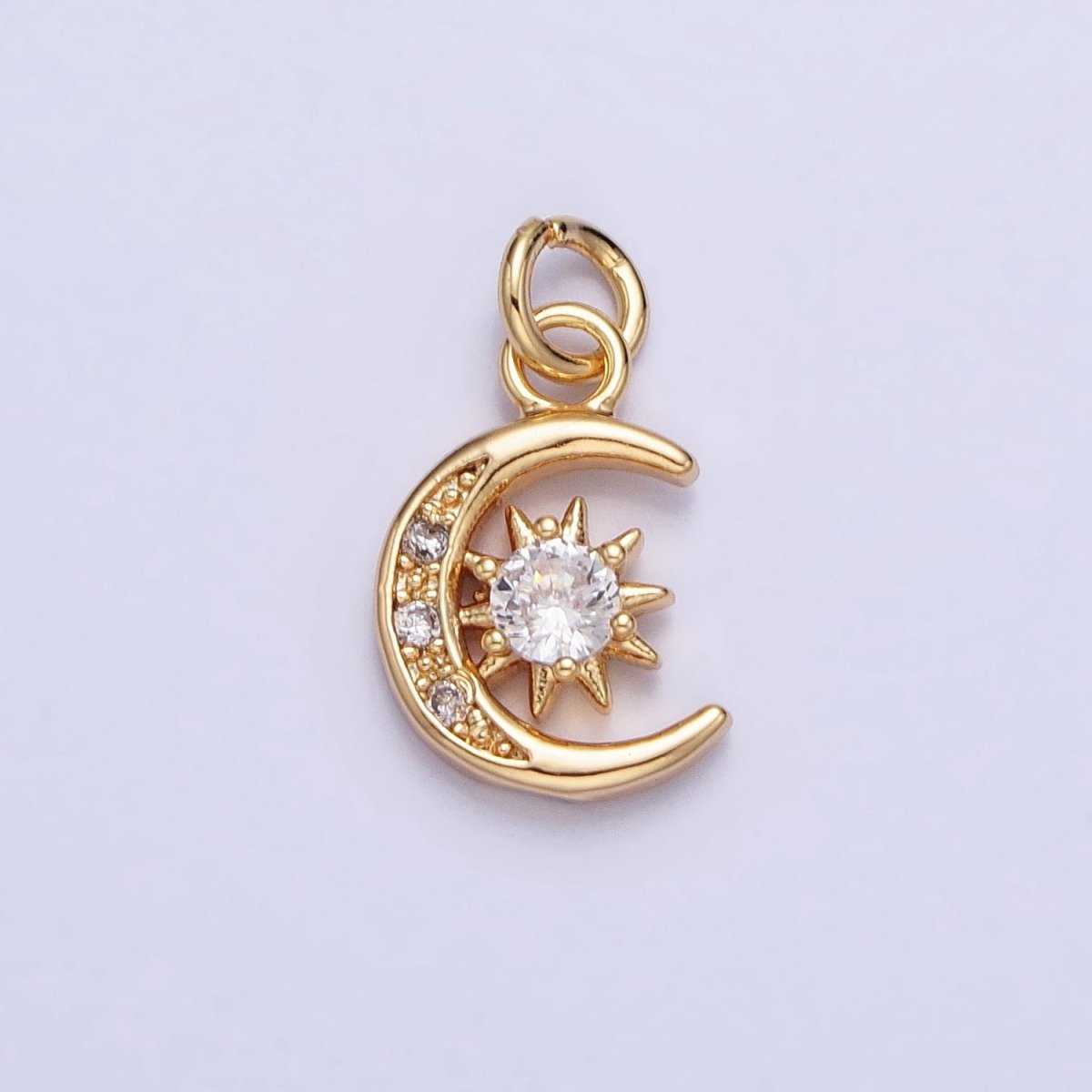 16K Gold Filled Micro Paved Clear CZ Crescent Moon Celestial Add-On Charm in Gold & Silver | AC1042 AC1043