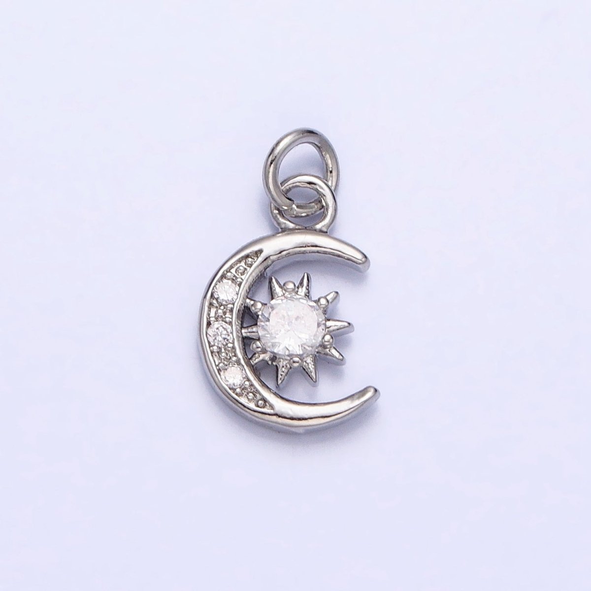 16K Gold Filled Micro Paved Clear CZ Crescent Moon Celestial Add-On Charm in Gold & Silver | AC1042 AC1043