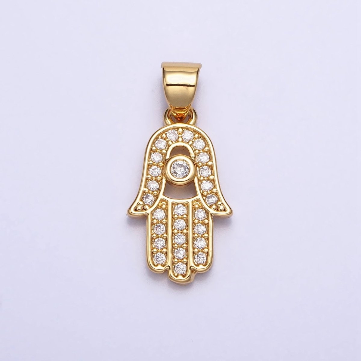 16K Gold Filled Micro Paved Clear CZ Protection Hamsa Hand Evil Eye Pendant in Gold & Silver | AA386 AA387