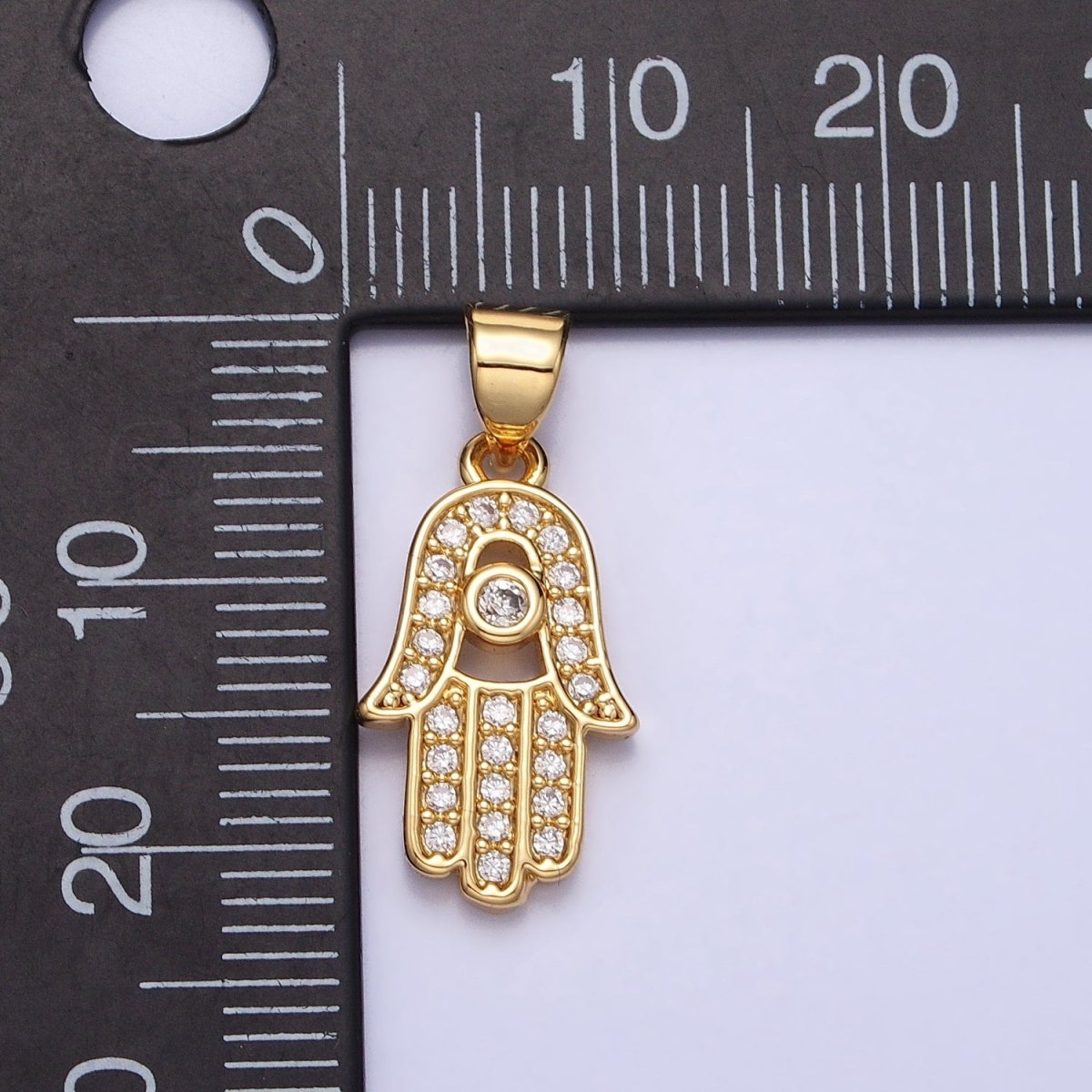 16K Gold Filled Micro Paved Clear CZ Protection Hamsa Hand Evil Eye Pendant in Gold & Silver | AA386 AA387