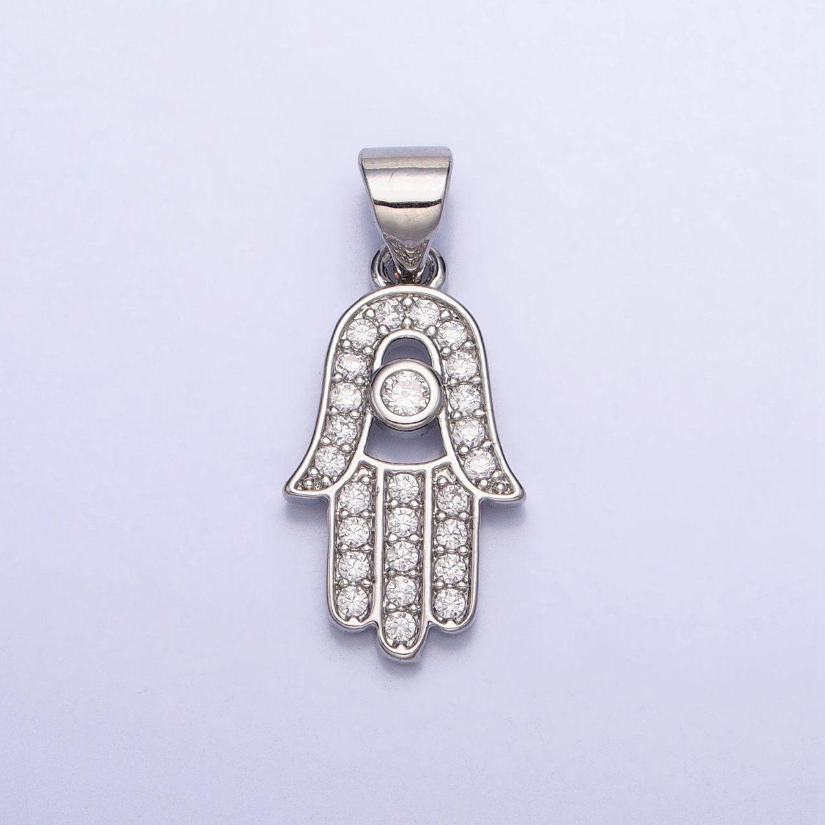16K Gold Filled Micro Paved Clear CZ Protection Hamsa Hand Evil Eye Pendant in Gold & Silver | AA386 AA387